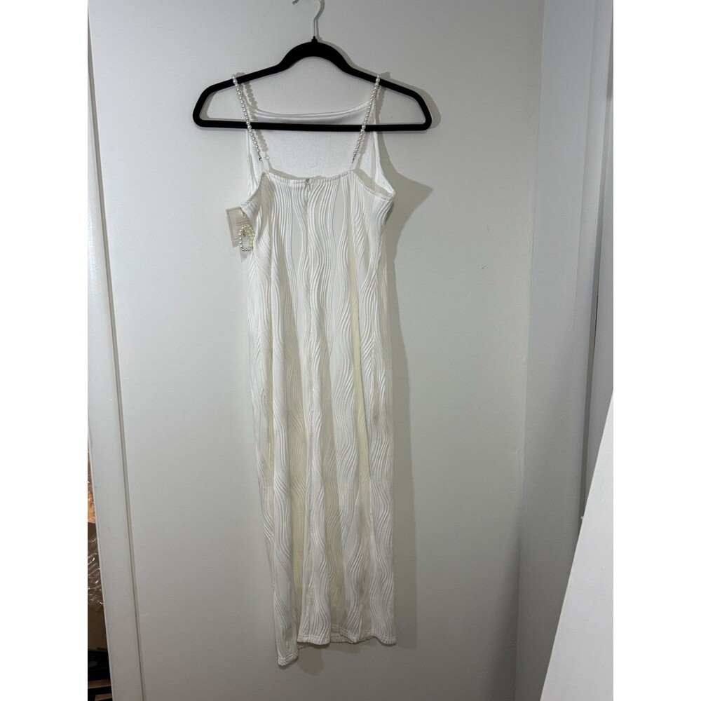 RIHOAS White Pearl Strap Wavy Long Bodycon Dress Straight Neck Sleeveless Size M - Picture 11 of 11